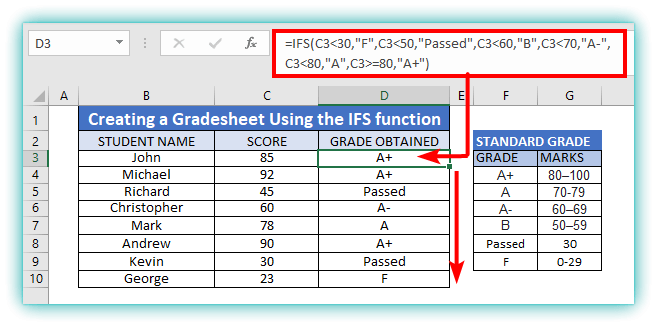 IFS function in excel