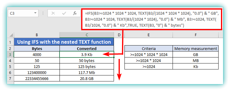 IFS function in excel simple example
