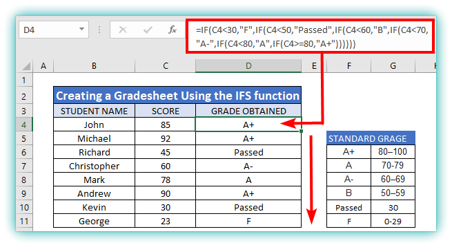 IFS function in excel with example
