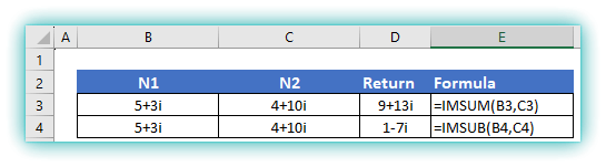 Addition and subtraction of Complex numbers in Excel