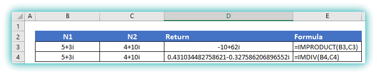 Multiplication and Division of Complex Numbers in Excel