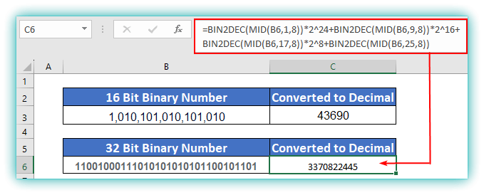 BIN2DEC in Excel for Large Number 32 bit