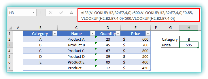 IFS and VLOOKUP Formula in Excel to Check Multiple Criteria