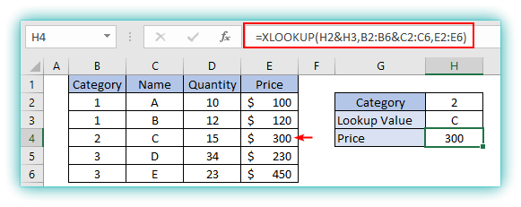 XLOOKUP With Concentrated Expression