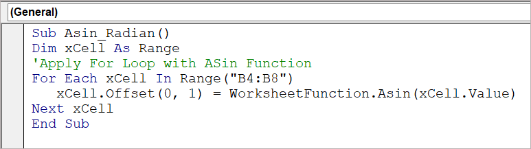 VBA Asin Function to Find Inverse Sine Values in Radian
