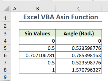 Return Values with VBA Asin Function
