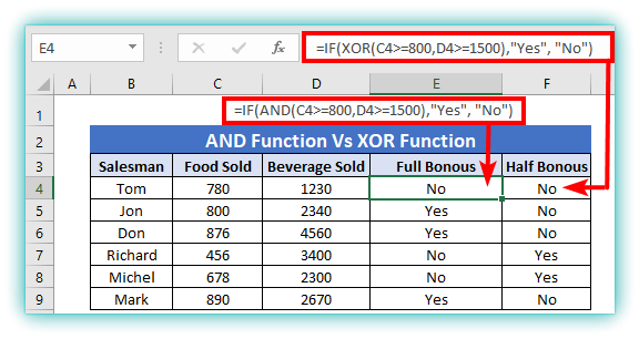 Application of xor function in excel with example
