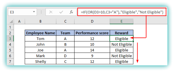or function in excel