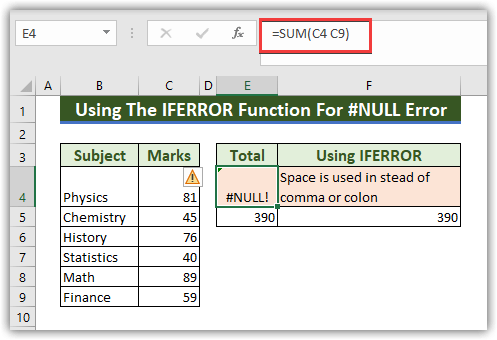 sum with  The IFERROR Function in Excel 