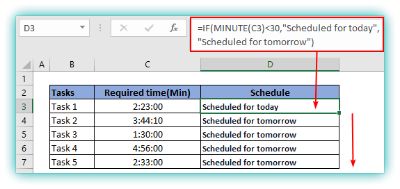 minute function in excel ex1
