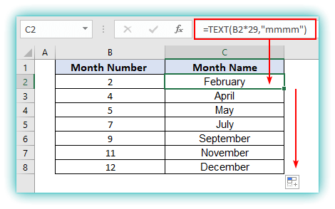 excel month name from number way 1