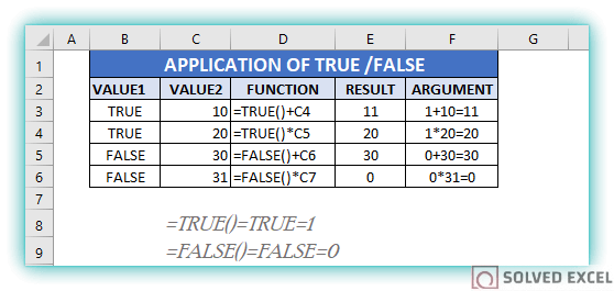 true and false formula in excel with example