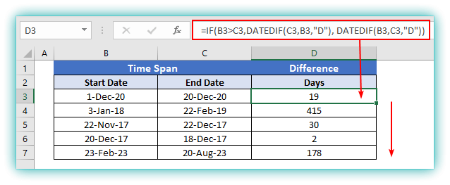 Excel datedif function