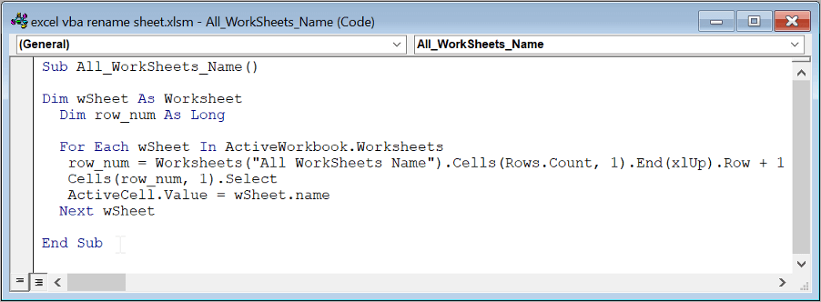 vba excel rename sheet14